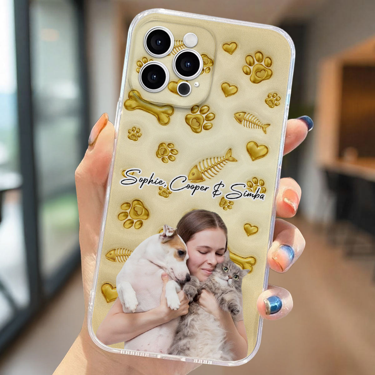 Gold Glitter Pet Mom Photo - Personalized 3D Effect Phone Case