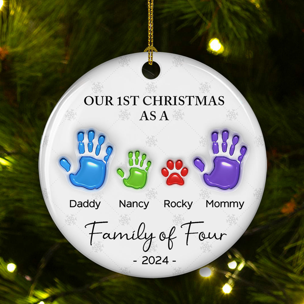First Christmas As A Family Handprints - Personalized 3D Inflated Effect Ceramic Ornament
