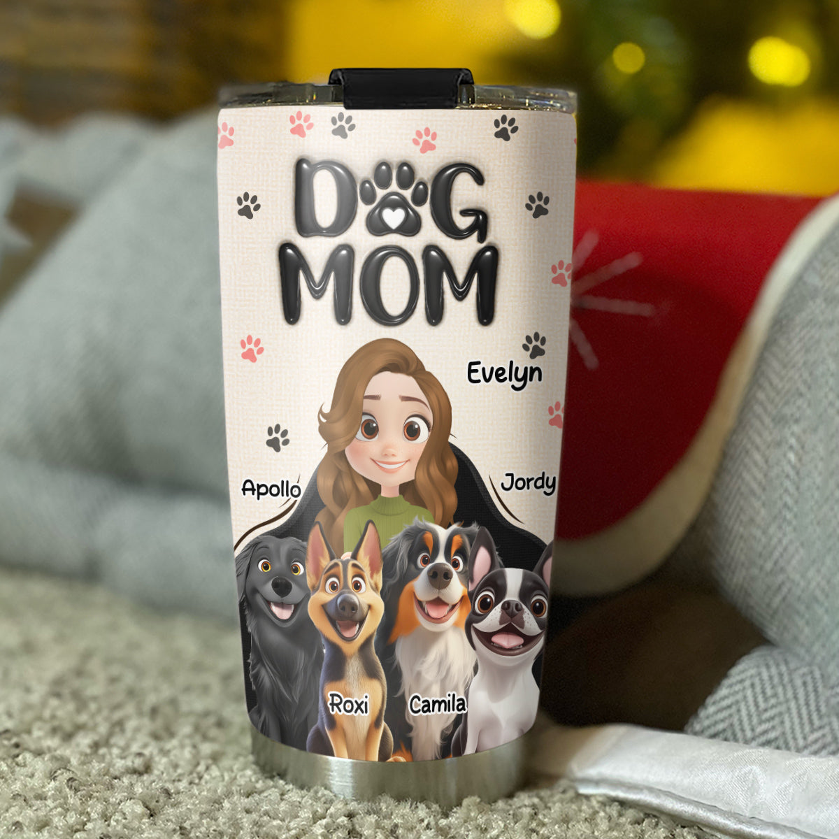 Custom Christmas Birthday Gifts For Dog Mom, Dog Lovers • Mom Love You The Most - Personalized 3D Inflated Effect Tumbler