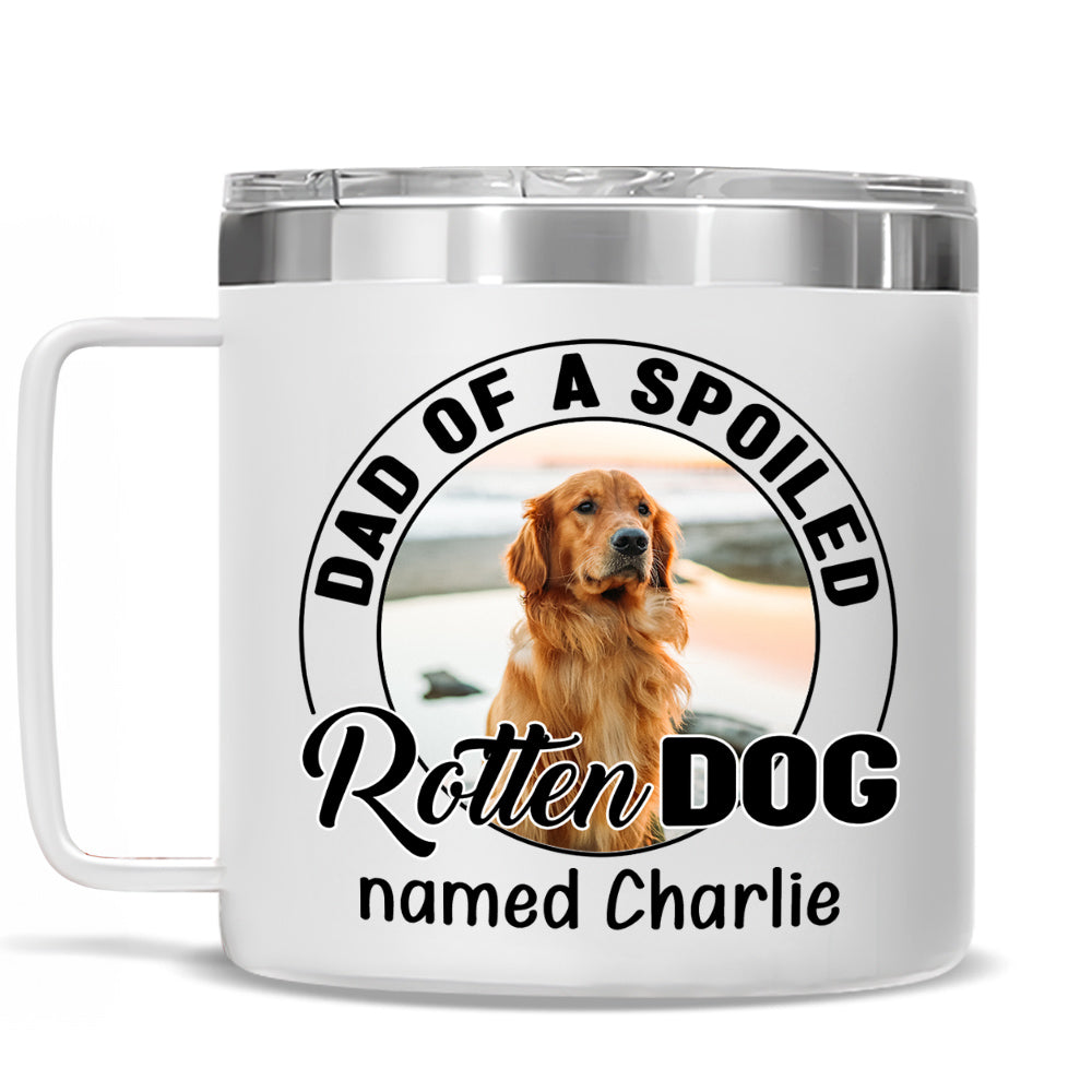 Spoiled Rotten Dog Chibi Cartoon Photo - Personalized 14oz Stainless Steel Tumbler With Handle