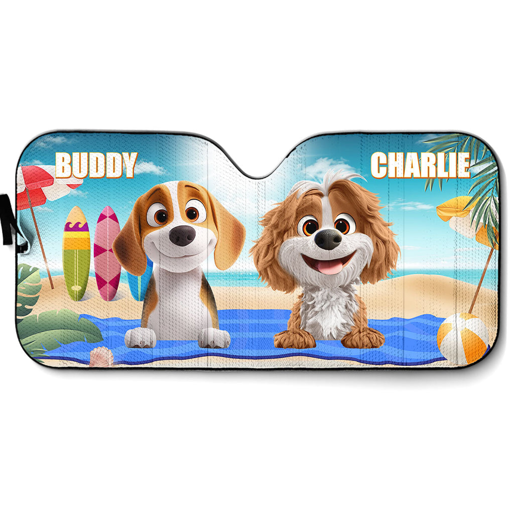 Custom Christmas Birthday Gifts Car Accessories for Dog Parents • Dog And Beach - Personalized Car Sunshade
