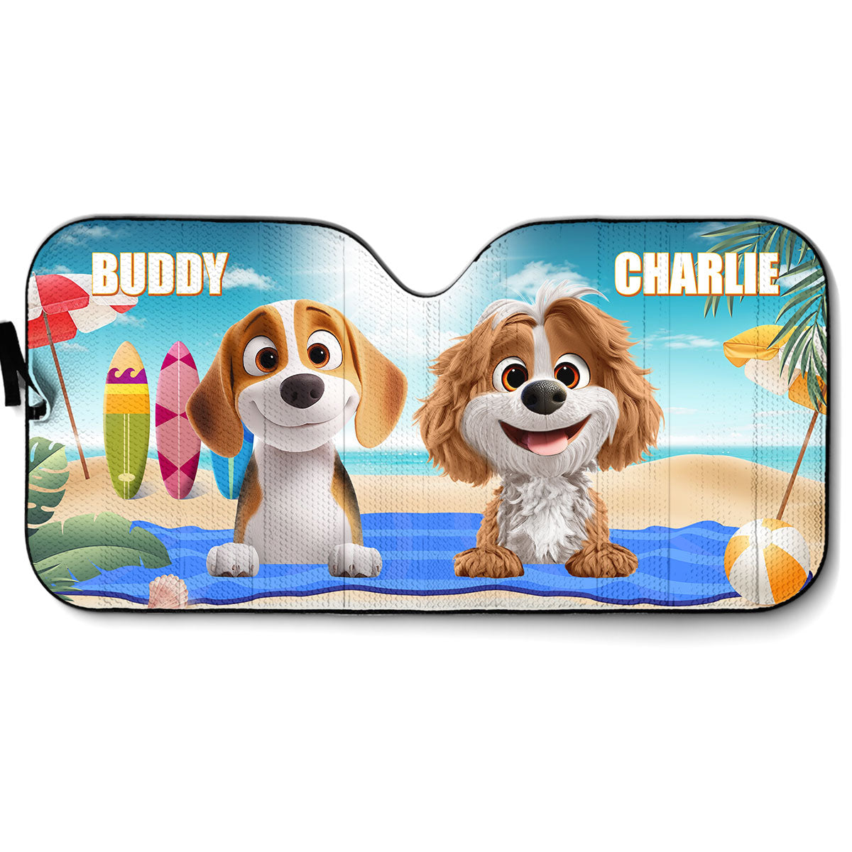 Custom Christmas Birthday Gifts Car Accessories for Dog Parents • Dog And Beach - Personalized Car Sunshade