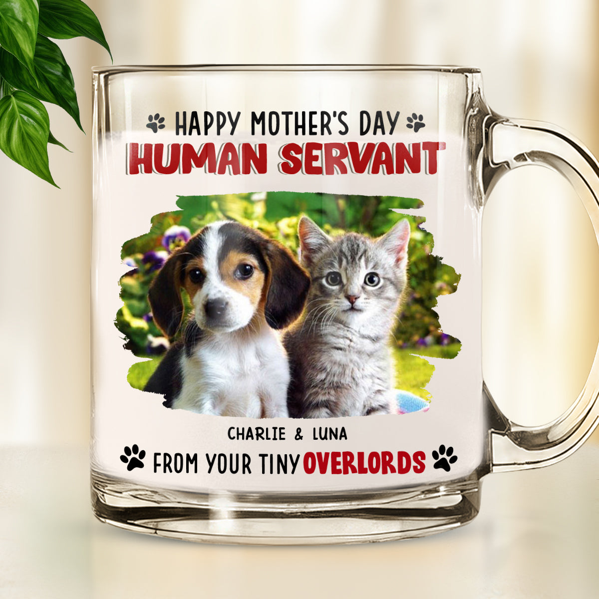 Custom Photo Mother's day Birthday Gifts For Pet Mom, Pet Lovers • Happy Human Servant Ver Pet Photo - Personalized Glass Mug