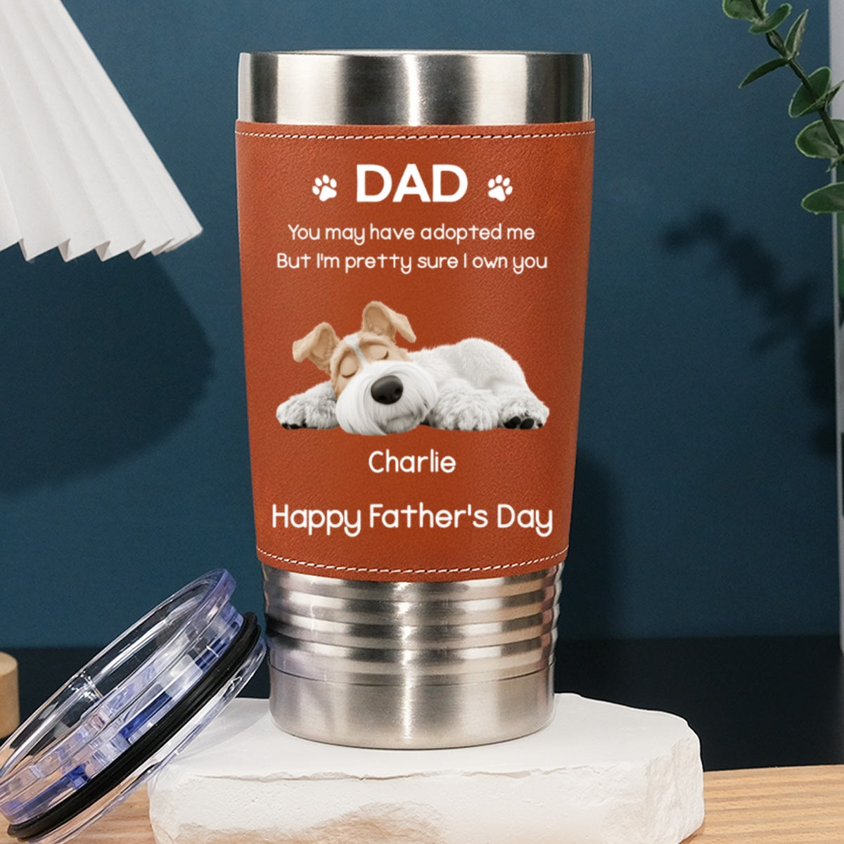 Custom Father's day Birthday Gifts For Dog Dad, Dog Lovers • I Own You For Sure - Personalized Leather Tumbler