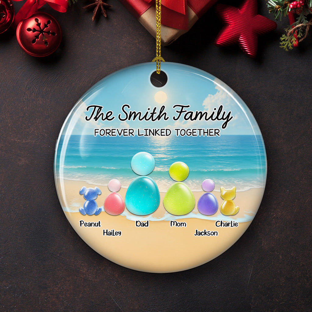 Custom Christmas Decor Home Birthday Gifts For Pet Lovers • Sea Glass Family With Pet - Personalized 3D Inflated Effect Ceramic Ornament