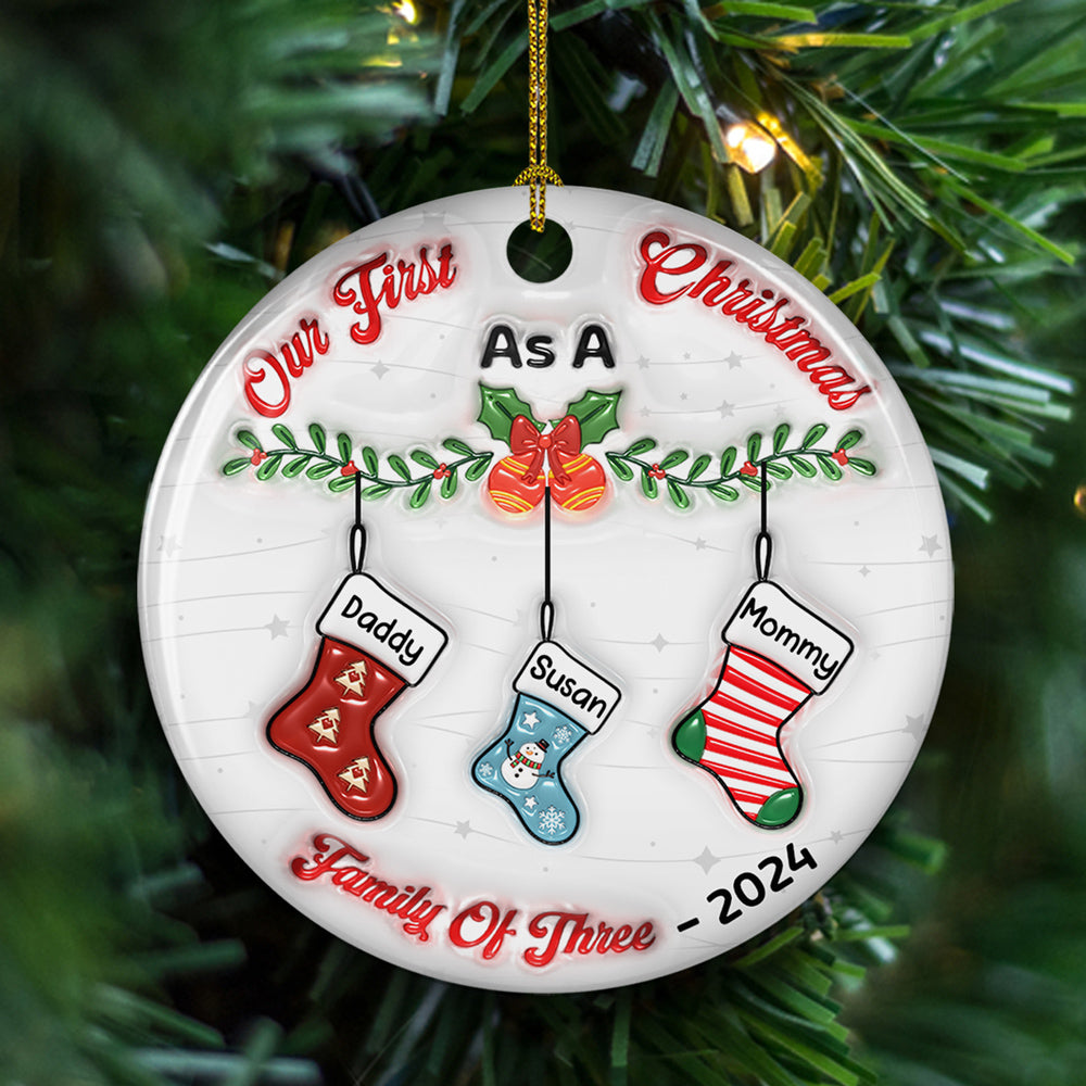 Our First Christmas As A Family - Personalized 3D Inflated Effect Ceramic Ornament