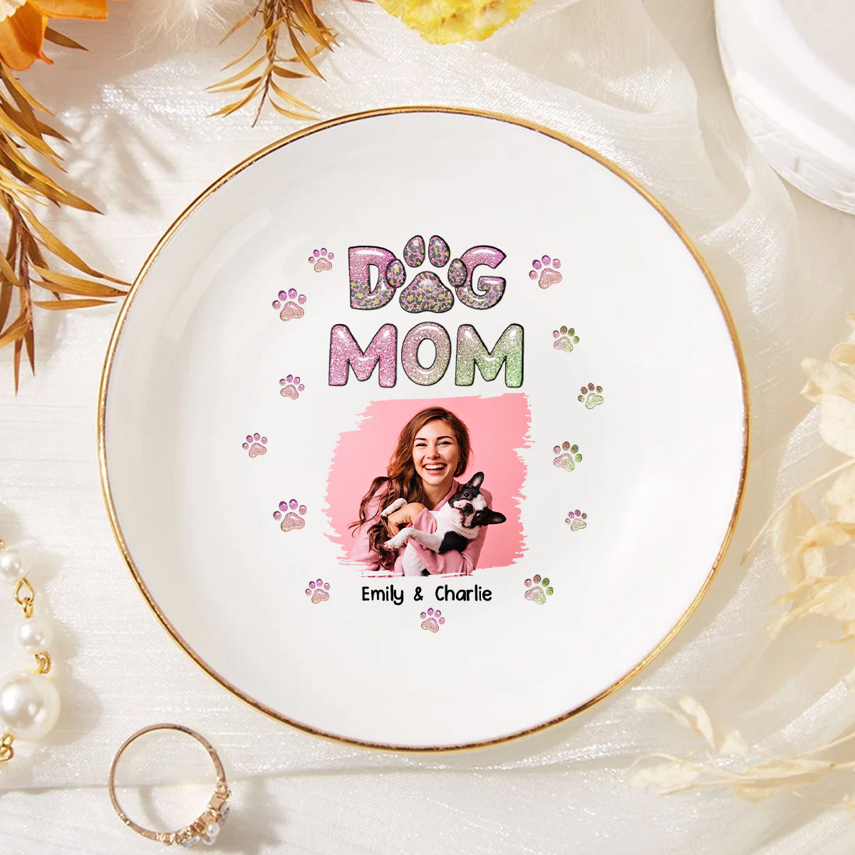 Dog Mom Lovely Chibi Photo - Personalized Jewelry Dish