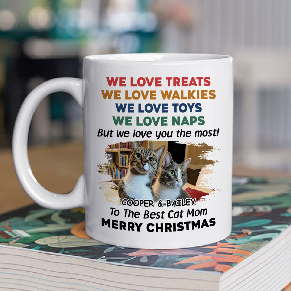 Custom Photo Christmas Birthday Gifts For Cat Lovers • Cats Love You Snow Ver Photo - Personalized Coffee Mug