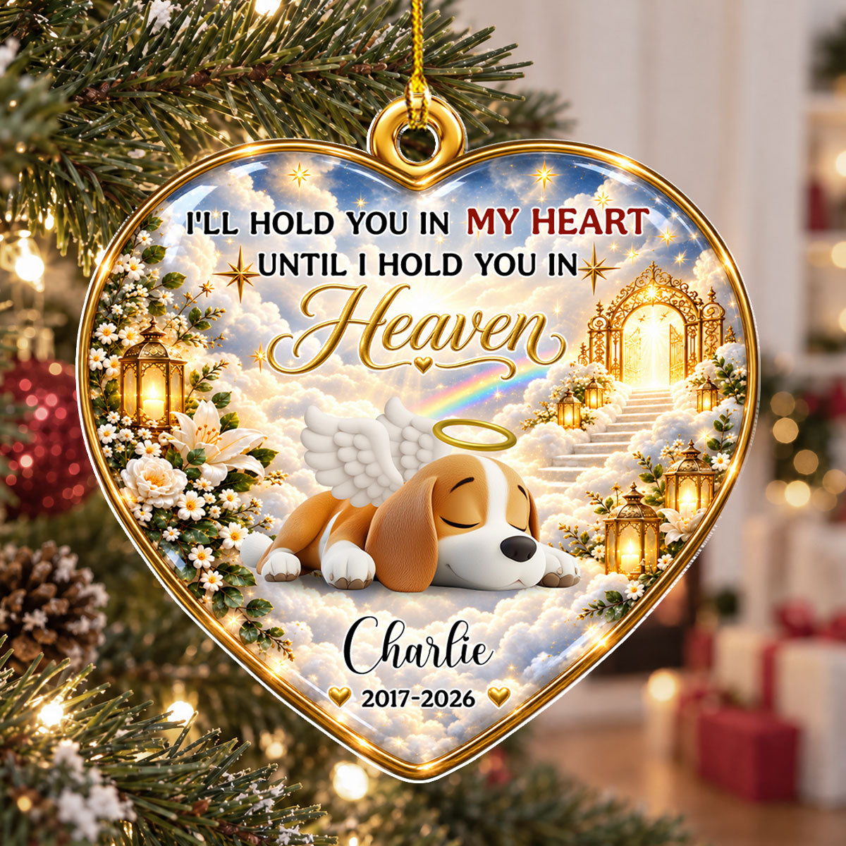Custom Christmas Memorial Sympathy Gifts For Dogs, Cats • Forever Our Angel - Personalized 3D Effect Acrylic Ornament