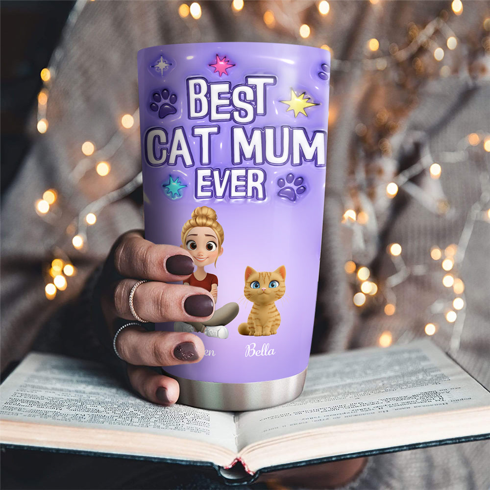 Custom Christmas Birthday Gifts For Cat Mom, Cat Lovers • Cat Mom Power - Personalized 3D Inflated Effect Tumbler