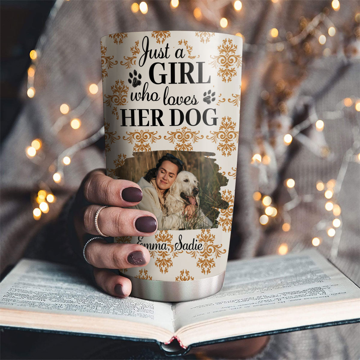 Custom Photo Christmas Birthday Gifts For Dog Mom, Dog Lovers • Just A Girl Who Loves Storybook Dog Photo - Personalized Tumbler