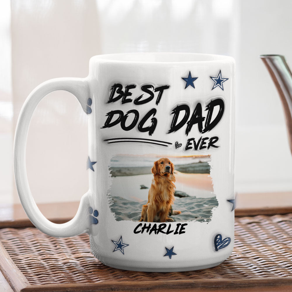 Custom Photo Christmas Birthday Gifts For Pet Dad, Pet Lovers • Best Dog Dad Line Photo - Personalized 3D Inflated Effect Mug