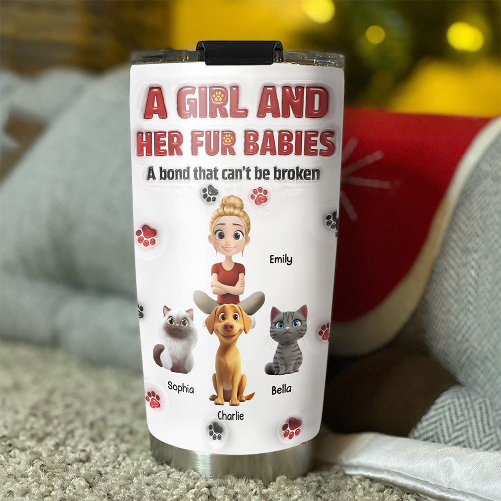 Custom Christmas Birthday Gifts For Dog Mom, Dog Lovers • A Girl And Her Fur Babies Version 2 - Personalized 3D Inflated Effect Tumbler