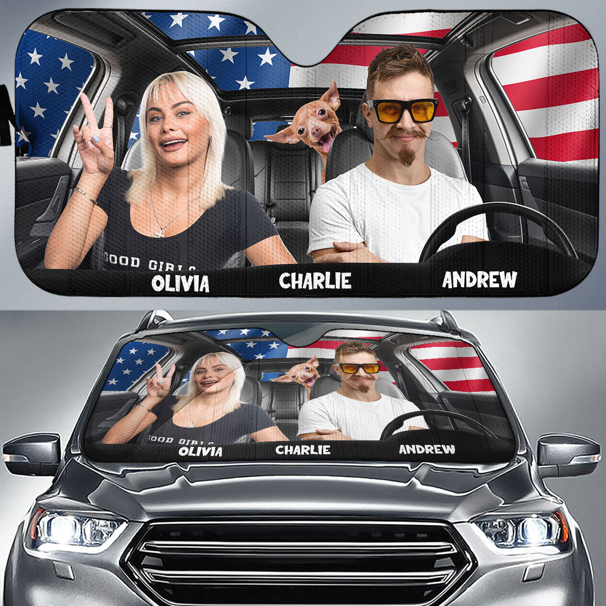 American You Me And Dogs Photo - Personalized Car Sunshade