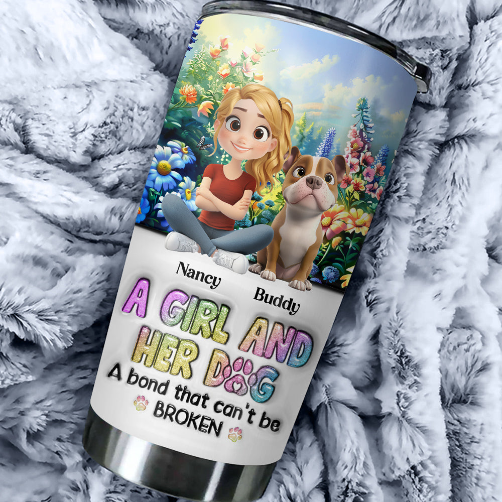 Custom Christmas Birthday Gifts For Dog Lovers • A Girl And Her Lovely Dog - Personalized 3D Inflated Effect Tumbler