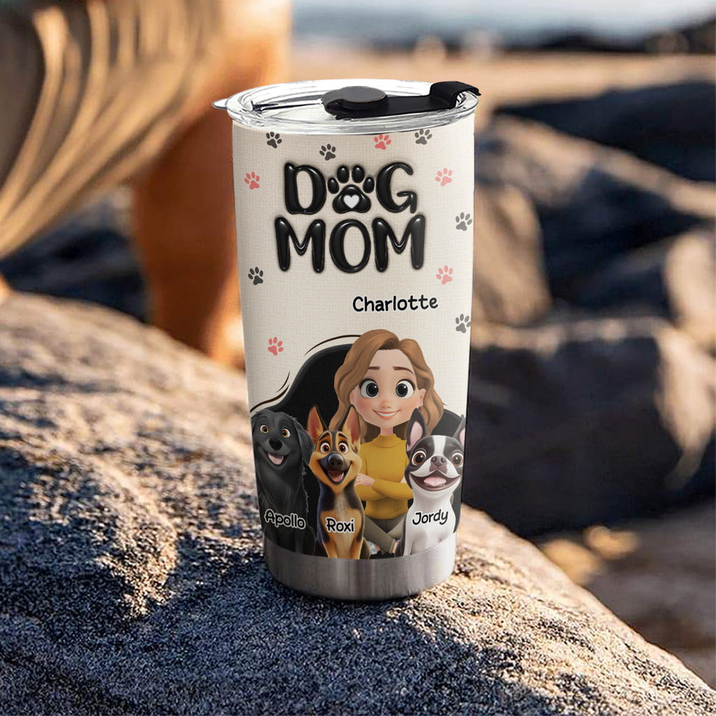 Custom Christmas Birthday Gifts For Dog Mom, Dog Lovers • Mom Love You The Most - Personalized 3D Inflated Effect Tumbler