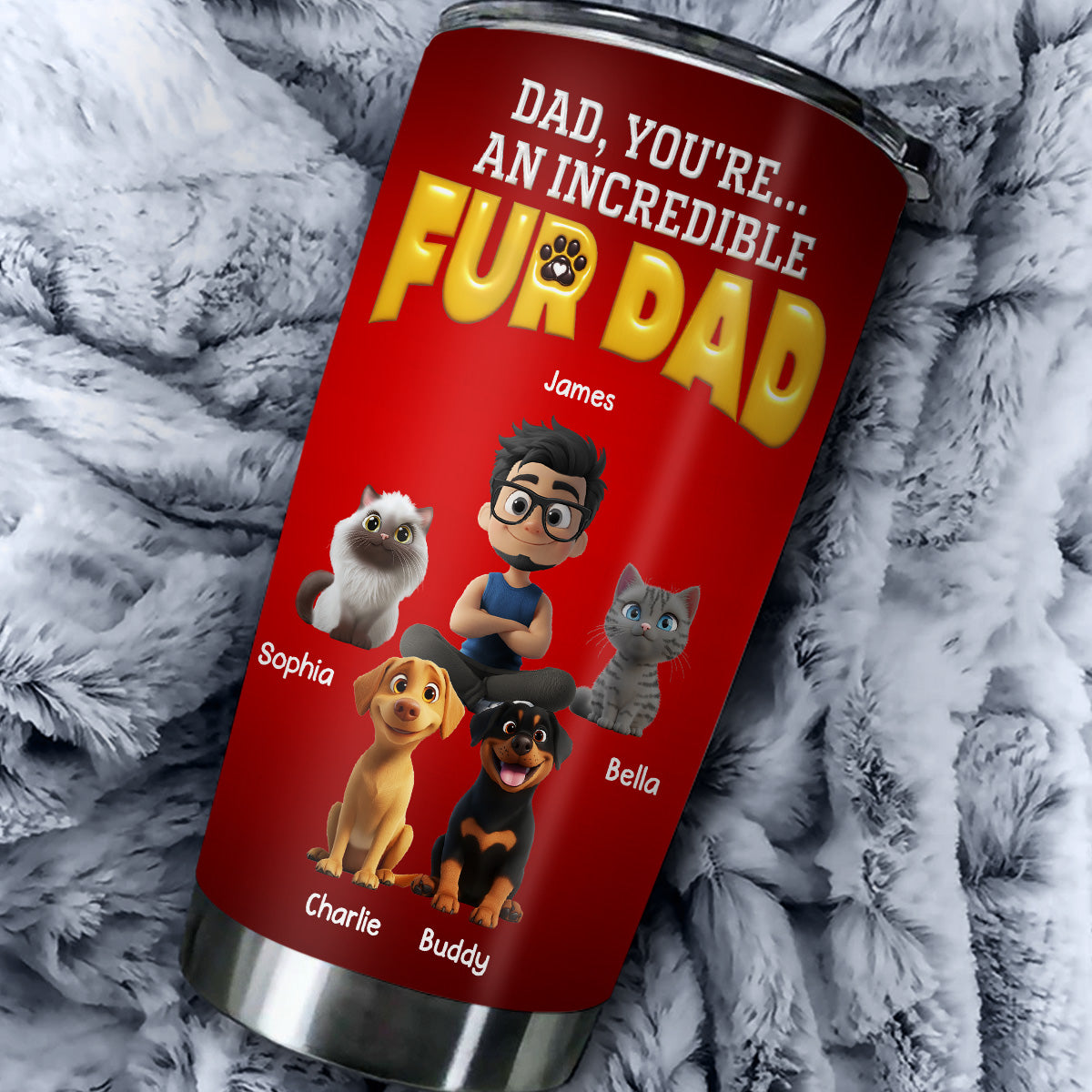 Custom Father's day Birthday Gifts For Pet Dad, Pet Lovers • You Are An Awesome Pet Dad - Personalized 3D Inflated Effect Tumbler