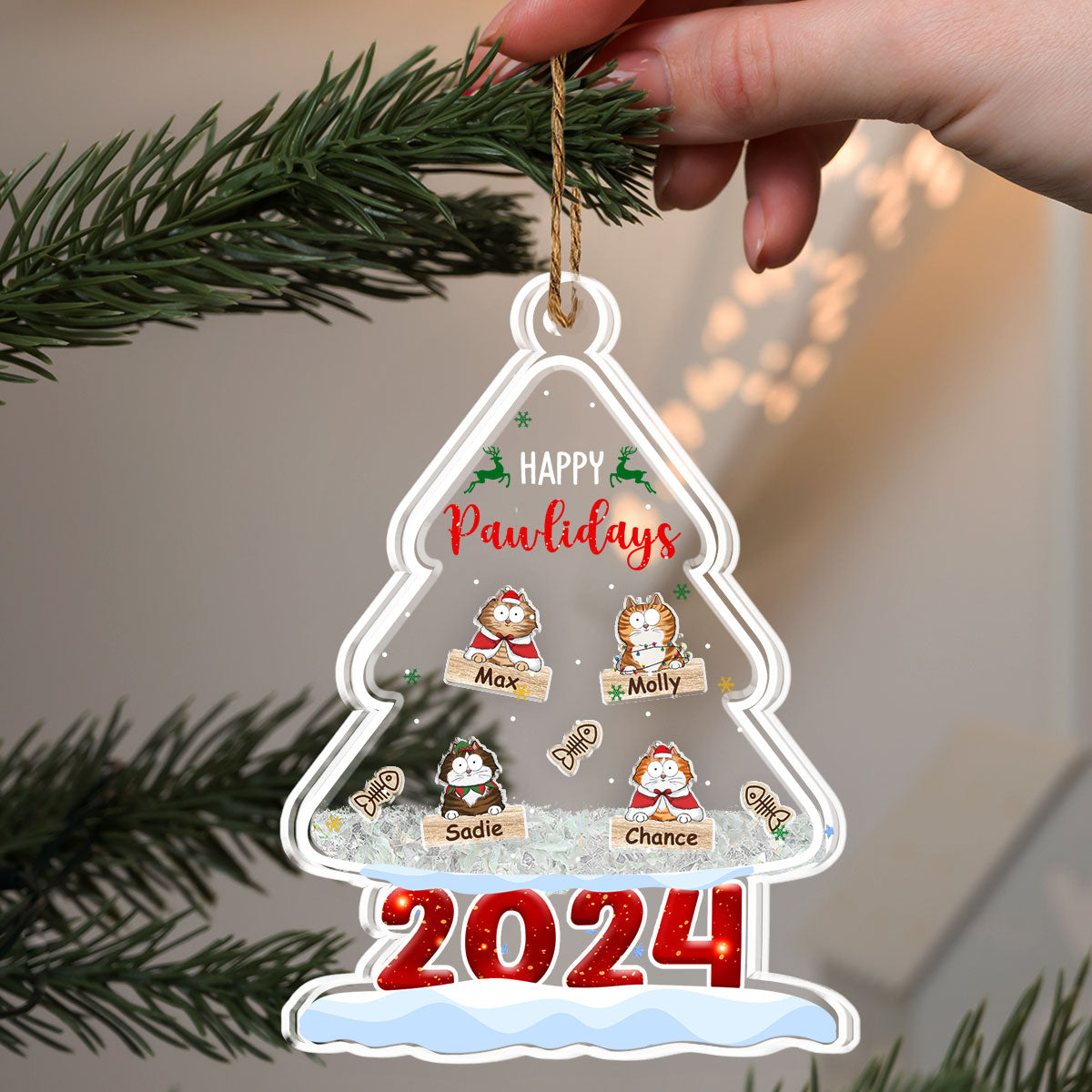 Custom Christmas Decor Home Birthday Gifts For Cat Lovers • Happy Pawlidays 2024 - Personalized Acrylic Shaker Ornament