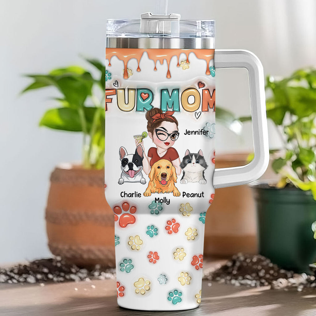 Custom Mother's day Birthday Gifts For Cat Mom, Cat Lovers • Mom Of Pets Ver 2 - Personalized 3D Inflated Effect Printed 40 Oz Tumbler