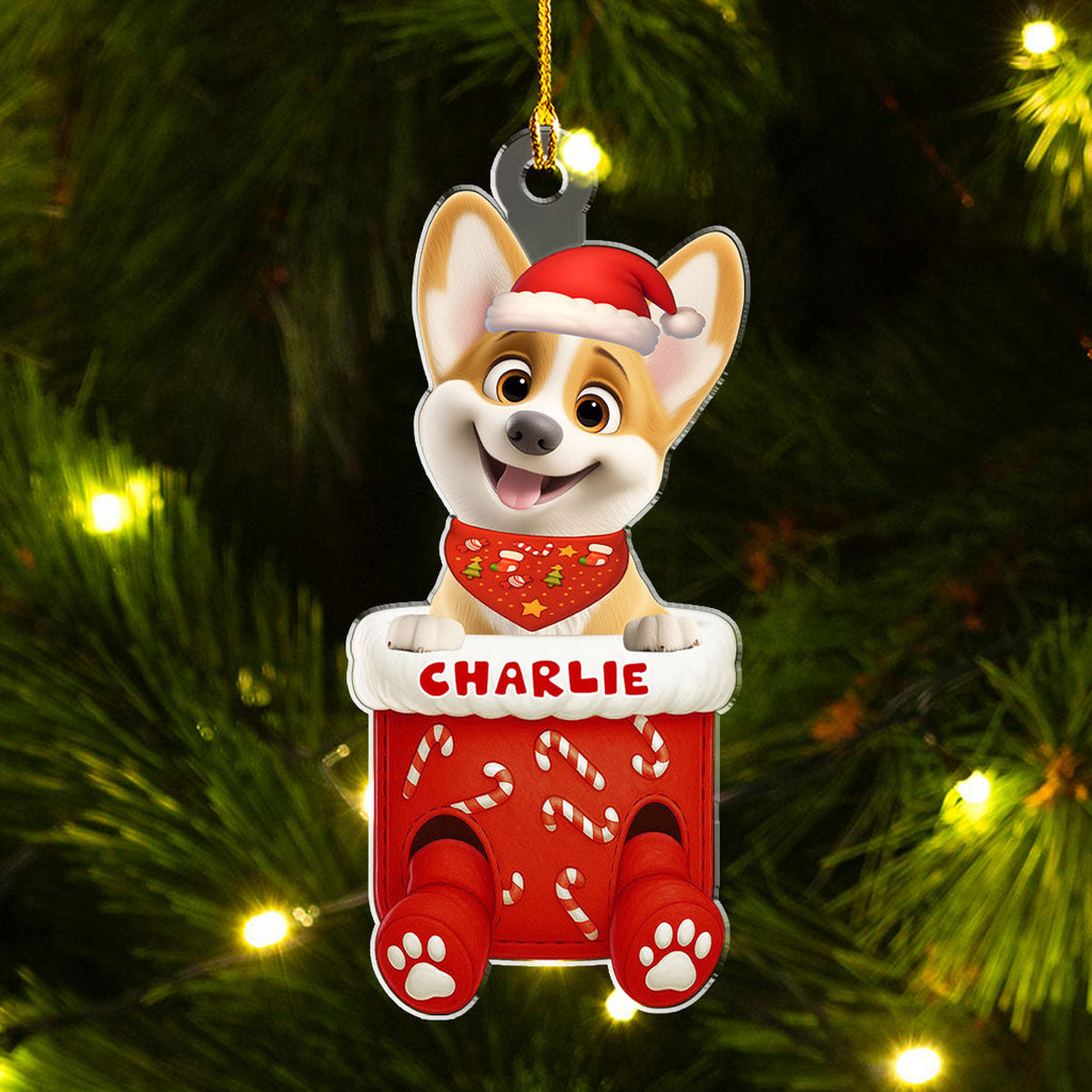 Custom Christmas Decor Home Birthday Gifts For Dog Lovers • Funny Dog In Stocking - Personalized Acrylic Ornament