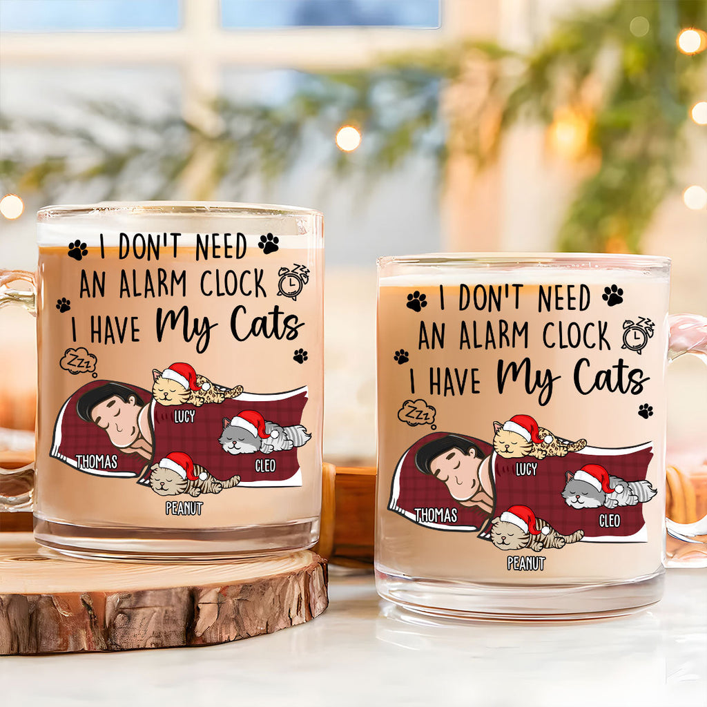Custom Mother's day Birthday Gifts For Cat Mom, Cat Lovers • My Cat Alarm Clock - Personalized Glass Mug