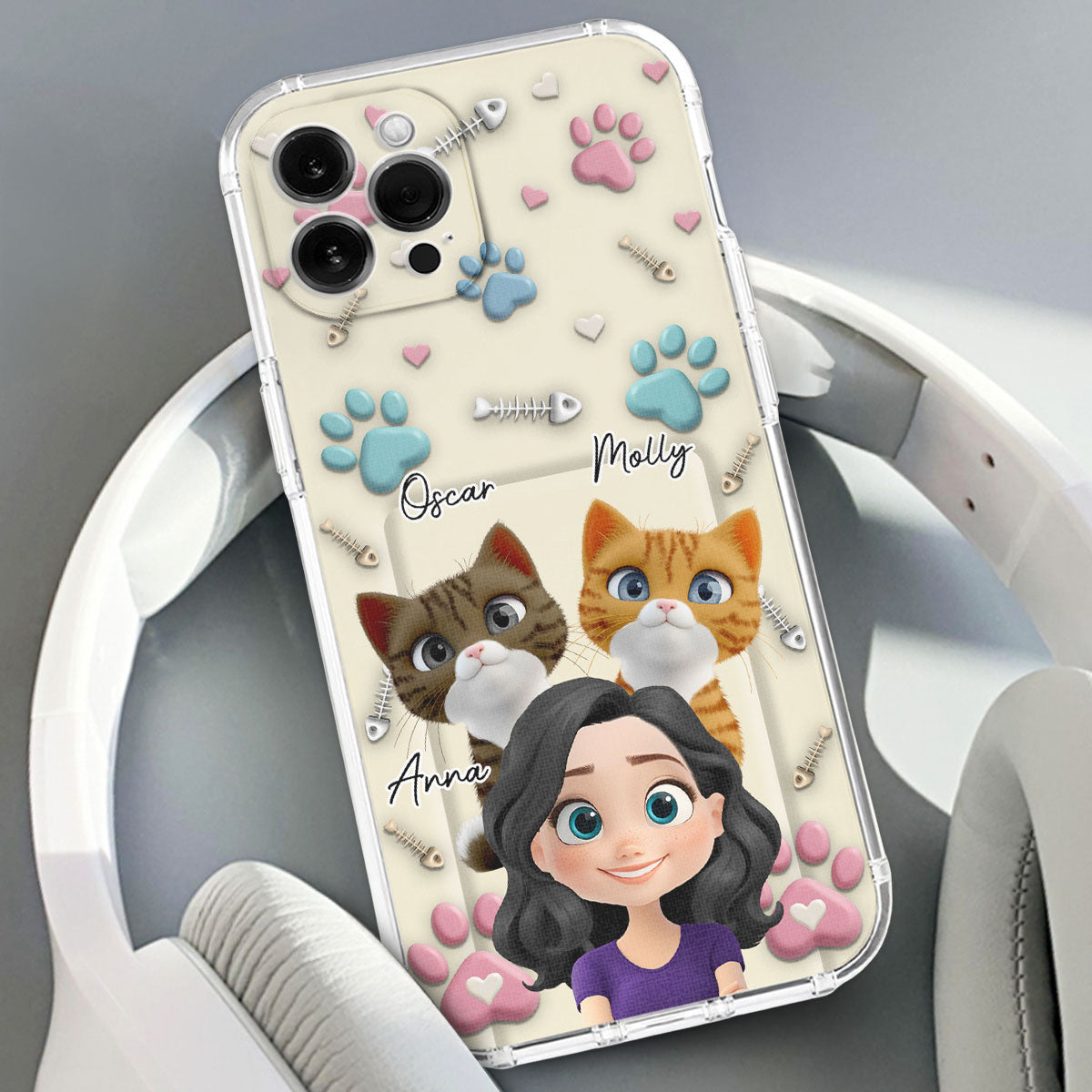 Cat Mom Cartoon - Personalized 3D Effect Phone Case