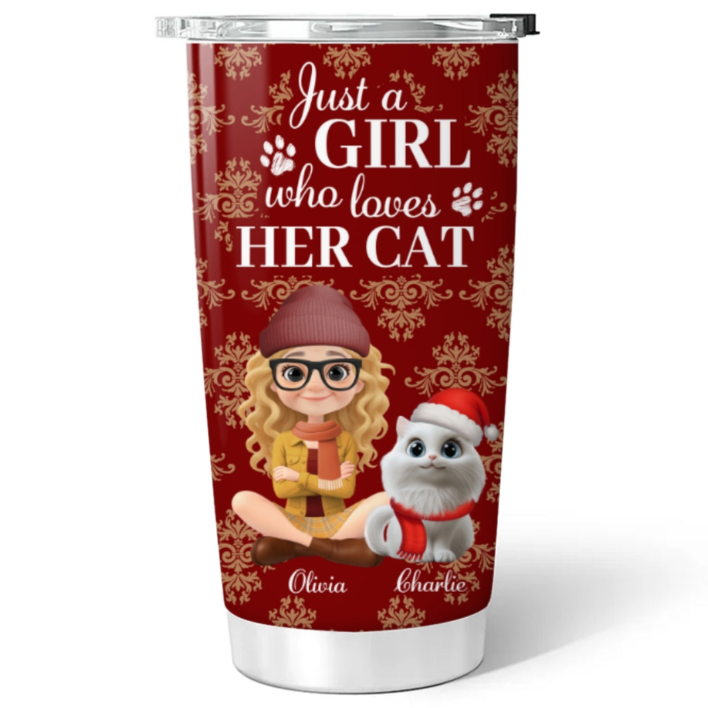 Custom Christmas Birthday Gifts For Cat Mom, Cat Lovers • Toile Cat Cartoon Christmas - Personalized Tumbler