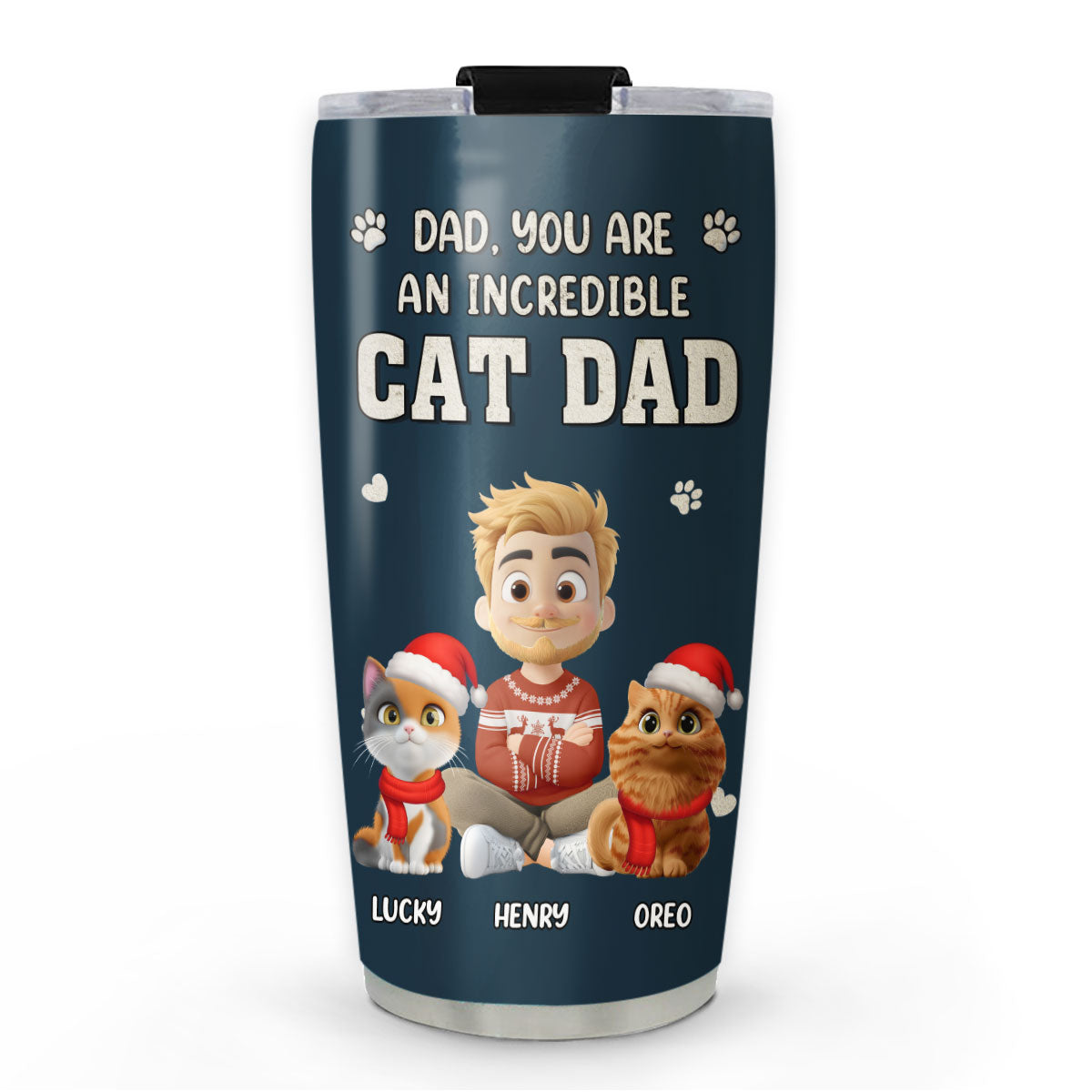 Custom Christmas Birthday Gifts For Cat Dad, Cat Lovers • Incredible Christmas Cat Dad - Personalized Tumbler