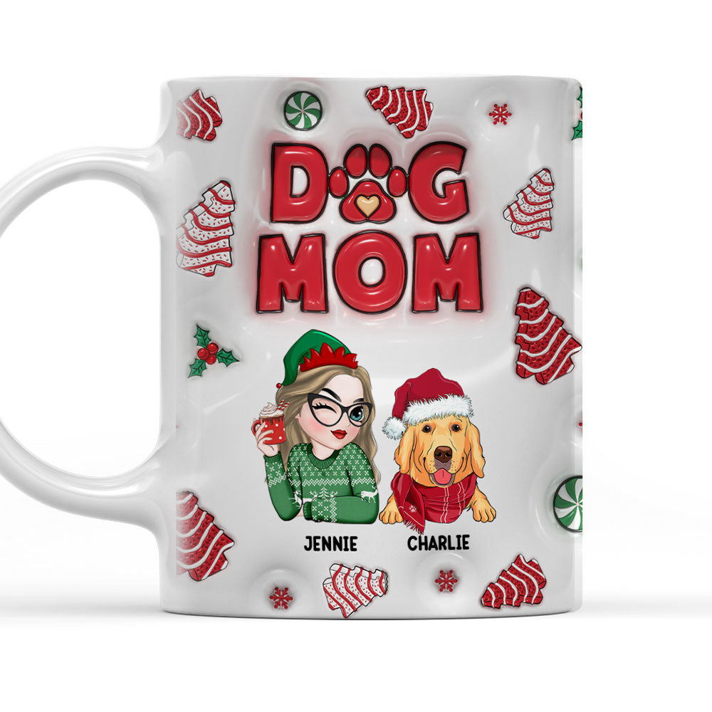 Custom Mother's day Birthday Gifts For Dog Mom, Dog Lovers • Dog Mom Christmas Cake - Personalized 3D Inflated Effect Mug