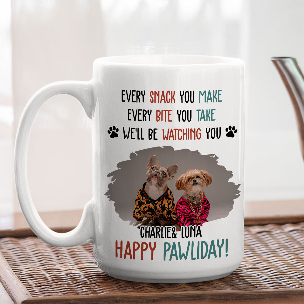 Custom Photo Christmas Birthday Gifts For Dog Lovers • Cartoon Dog Pawliday Photo - Personalized Coffee Mug