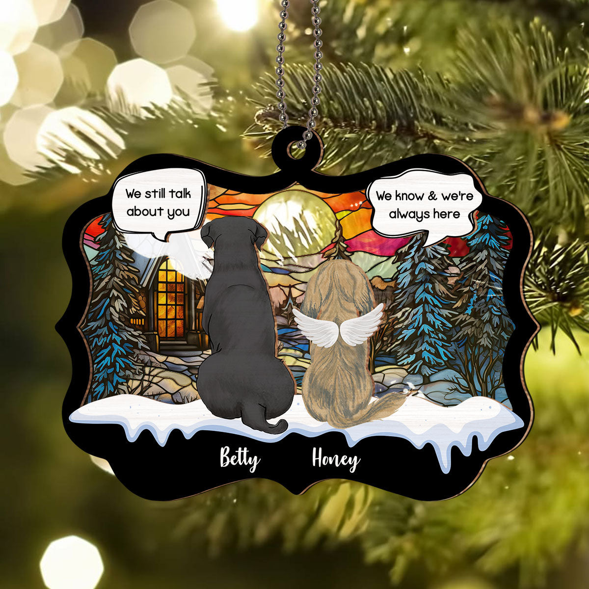 Custom Christmas Memorial Sympathy Gifts For Dogs, Cats • We Are Always Here - Personalized Suncatcher Ornament