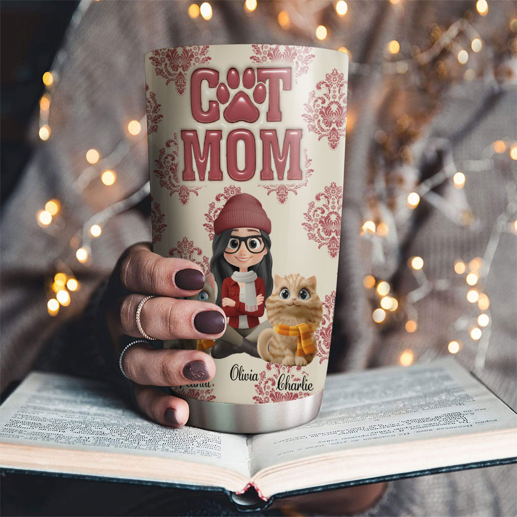 Custom Christmas Birthday Gifts For Cat Mom, Cat Lovers • Queen Of Cats - Personalized 3D Inflated Effect Tumbler