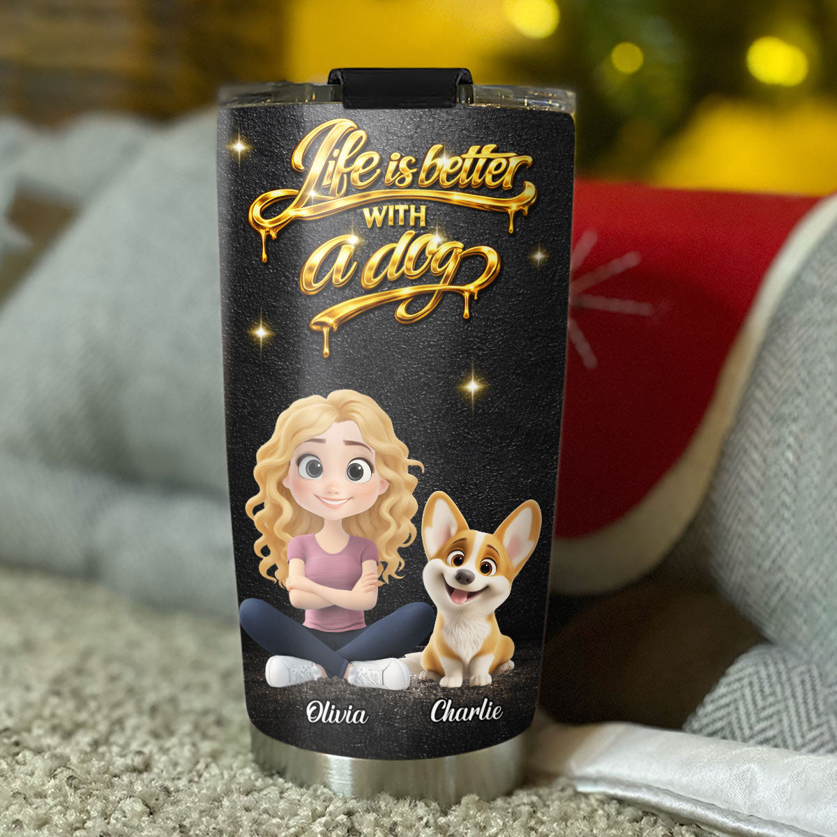 Custom Christmas Birthday Gifts For Dog Mom, Dog Lovers • Golden Dog Mom - Personalized 3D Effect Tumbler