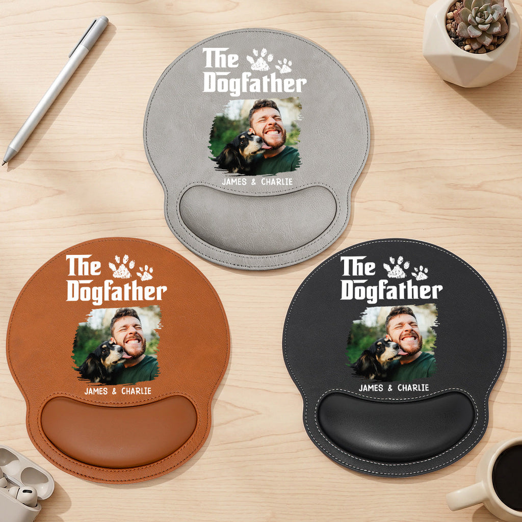 The Dogfather Photo - Personalized Leather Mouse Pad