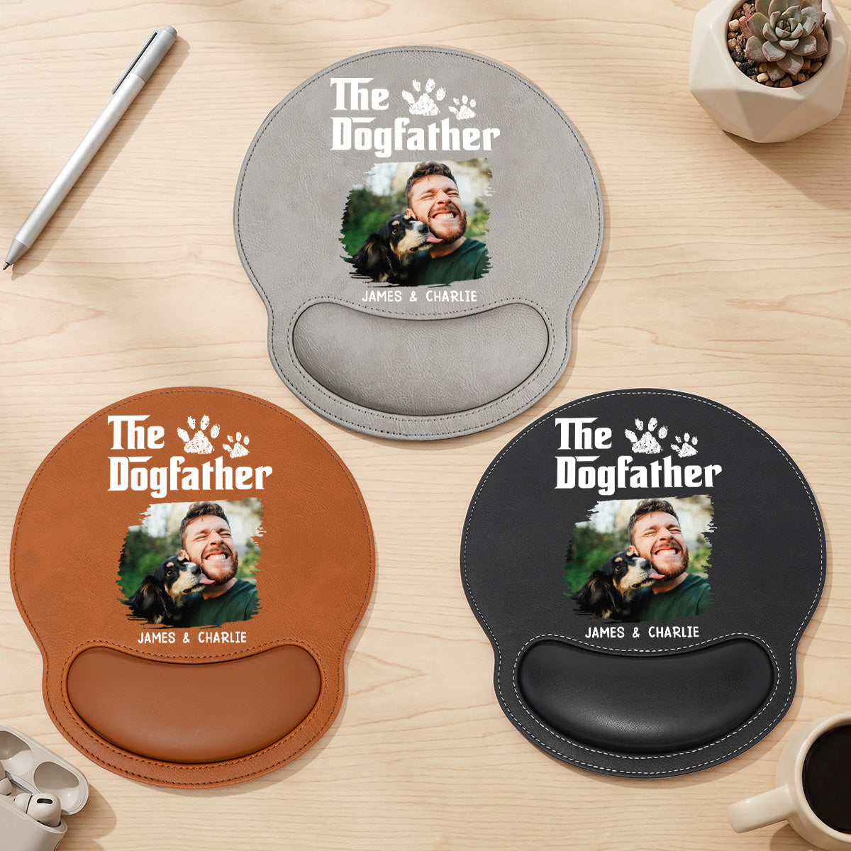 The Dogfather Photo - Personalized Leather Mouse Pad