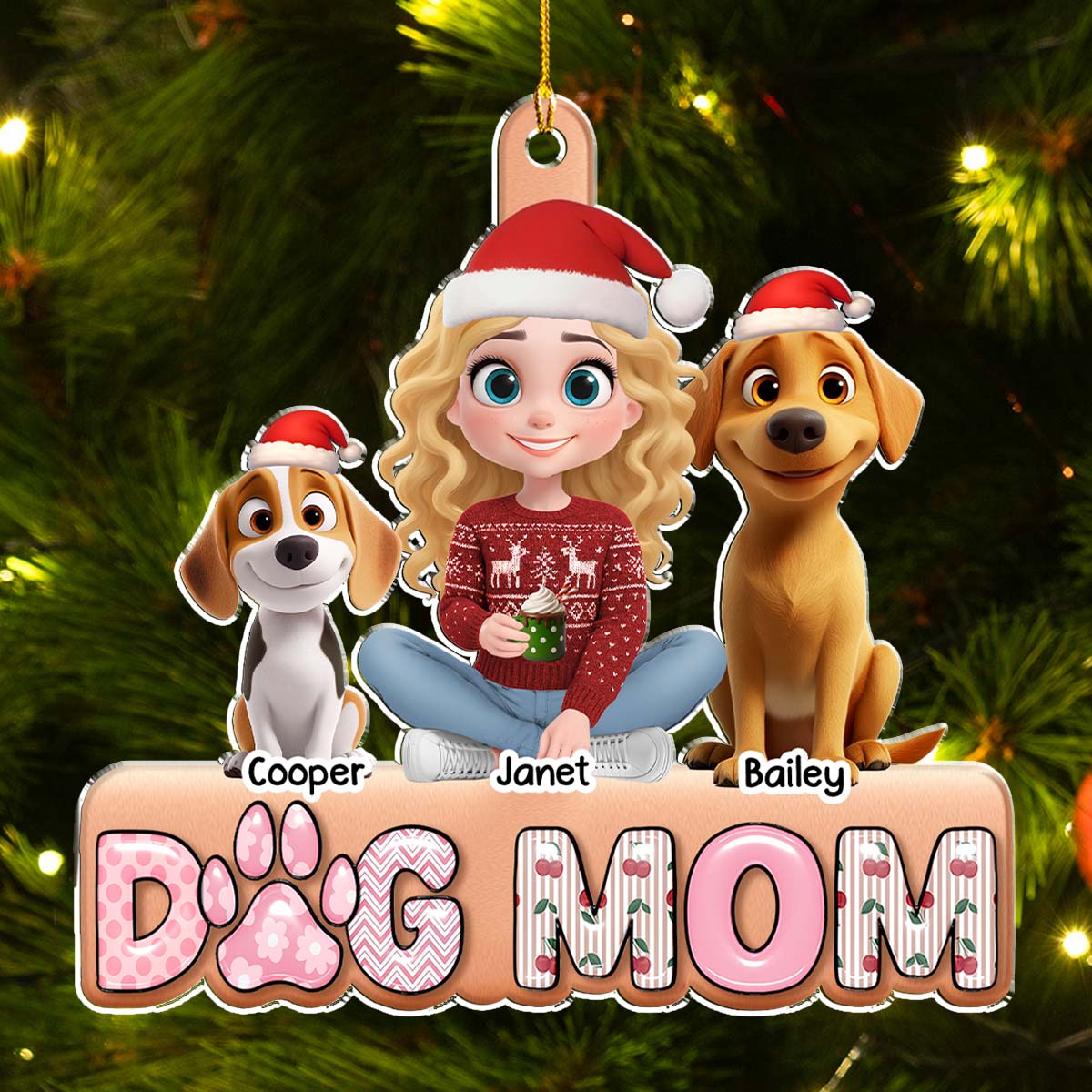 Custom Christmas Decor Home Birthday Gifts For Dog Mom, Dog Lovers • Cherry On Top This Year - Personalized 3D Effect Acrylic Ornament