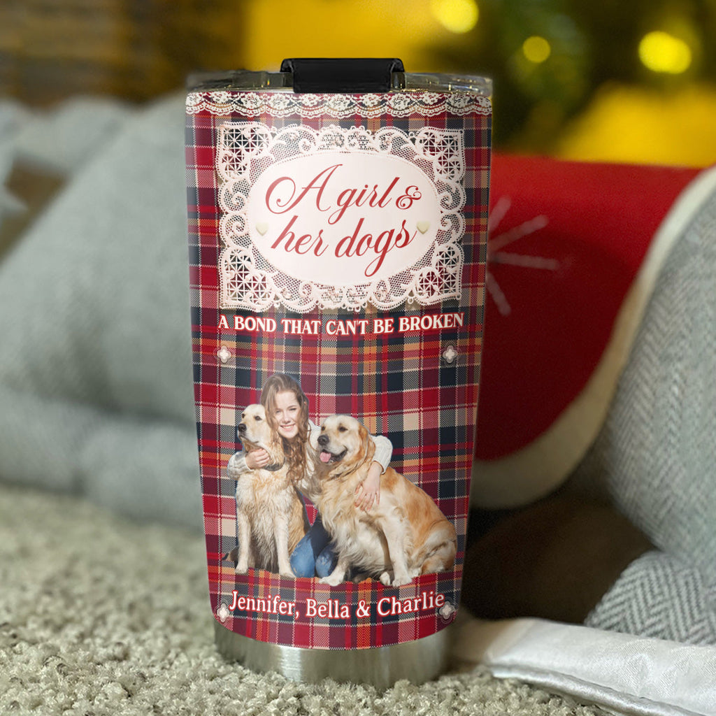Custom Photo Christmas Birthday Gifts For Dog Mom, Dog Lovers • Flower And Storybook Dog Photo - Personalized Tumbler