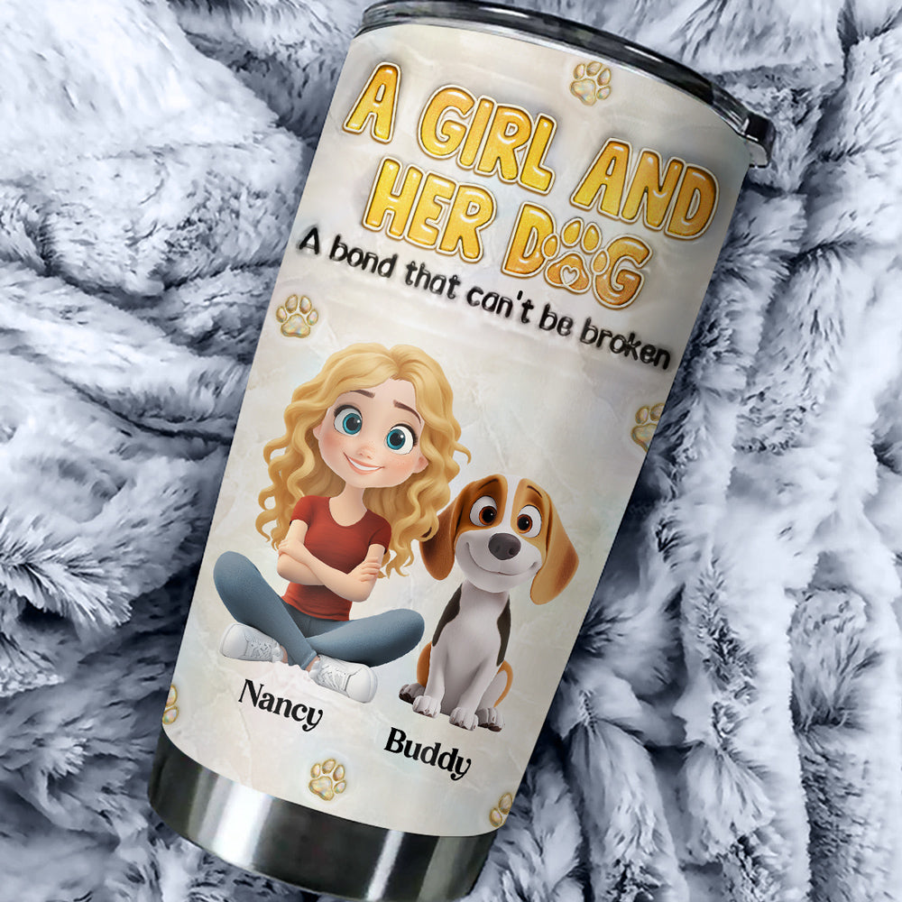 Custom Christmas Birthday Gifts For Dog Lovers • A Girl And Her Dog Mother Of Pearl - Personalized 3D Inflated Effect Tumbler