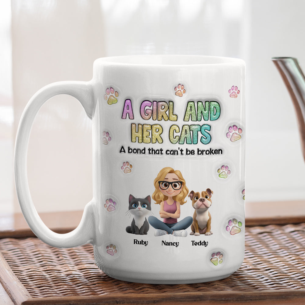 Custom Christmas Birthday Gifts For Dog Mom, Dog Lovers • A Girl And Her Cat - Personalized 3D Inflated Effect Mug