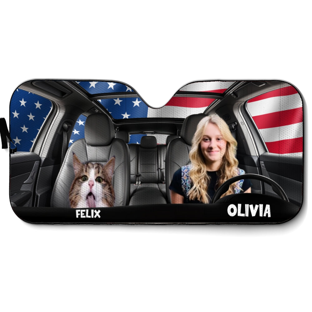 Custom Christmas Birthday Gifts Car Accessories for Cat Parents • American Cat Photo - Personalized Car Sunshade