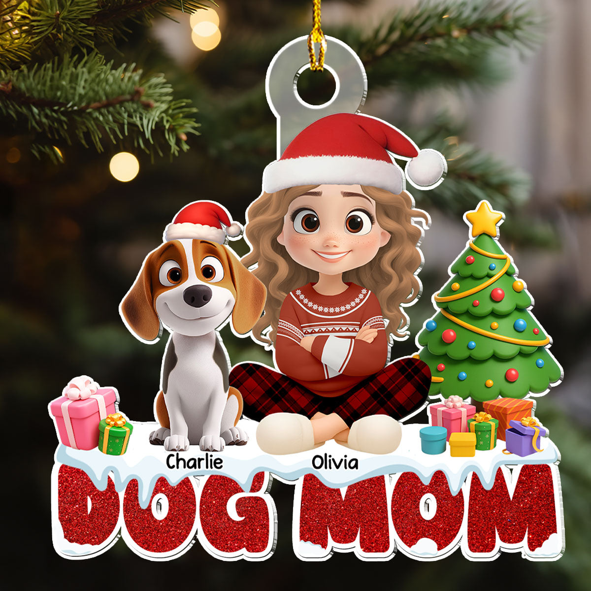 Custom Christmas Decor Home Birthday Gifts For Dog Lovers • Cartoon Dog Mom - Personalized Acrylic Ornament