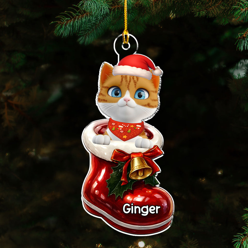 Custom Christmas Decor Home Birthday Gifts For Cat Mom, Cat Lovers • Cat Here In Your Shoes - Personalized 3D Effect Acrylic Ornament