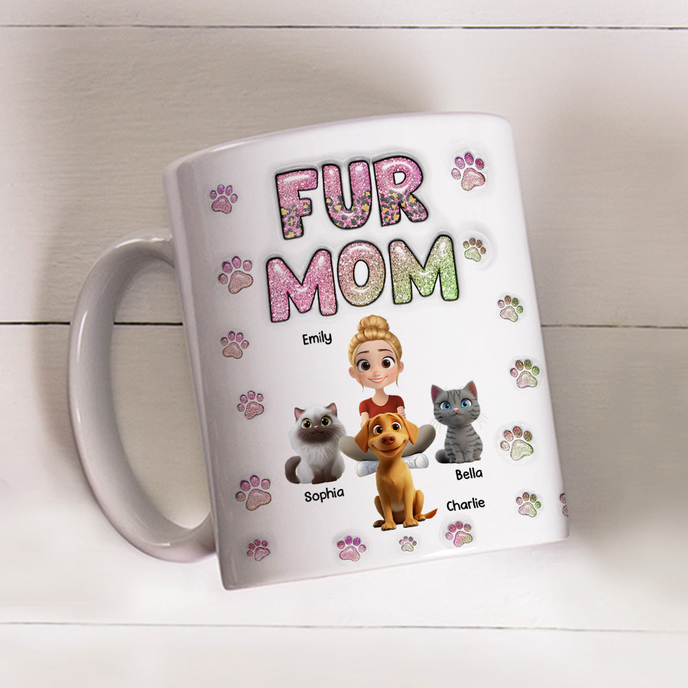 Custom Christmas Birthday Gifts For Dog Mom, Dog Lovers • Fur Mom Lovely Chibi - Personalized 3D Inflated Effect Mug