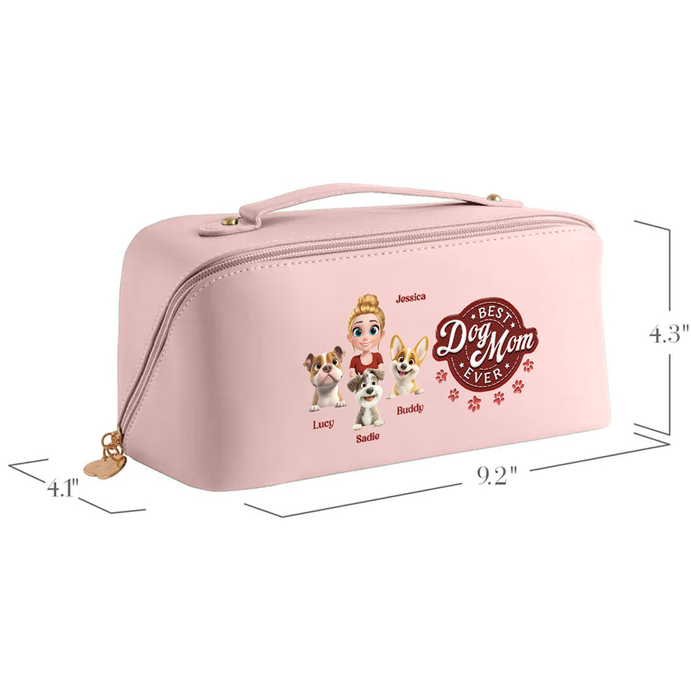 Best Dog Mom In The World - Personalized Leather Makeup Bag