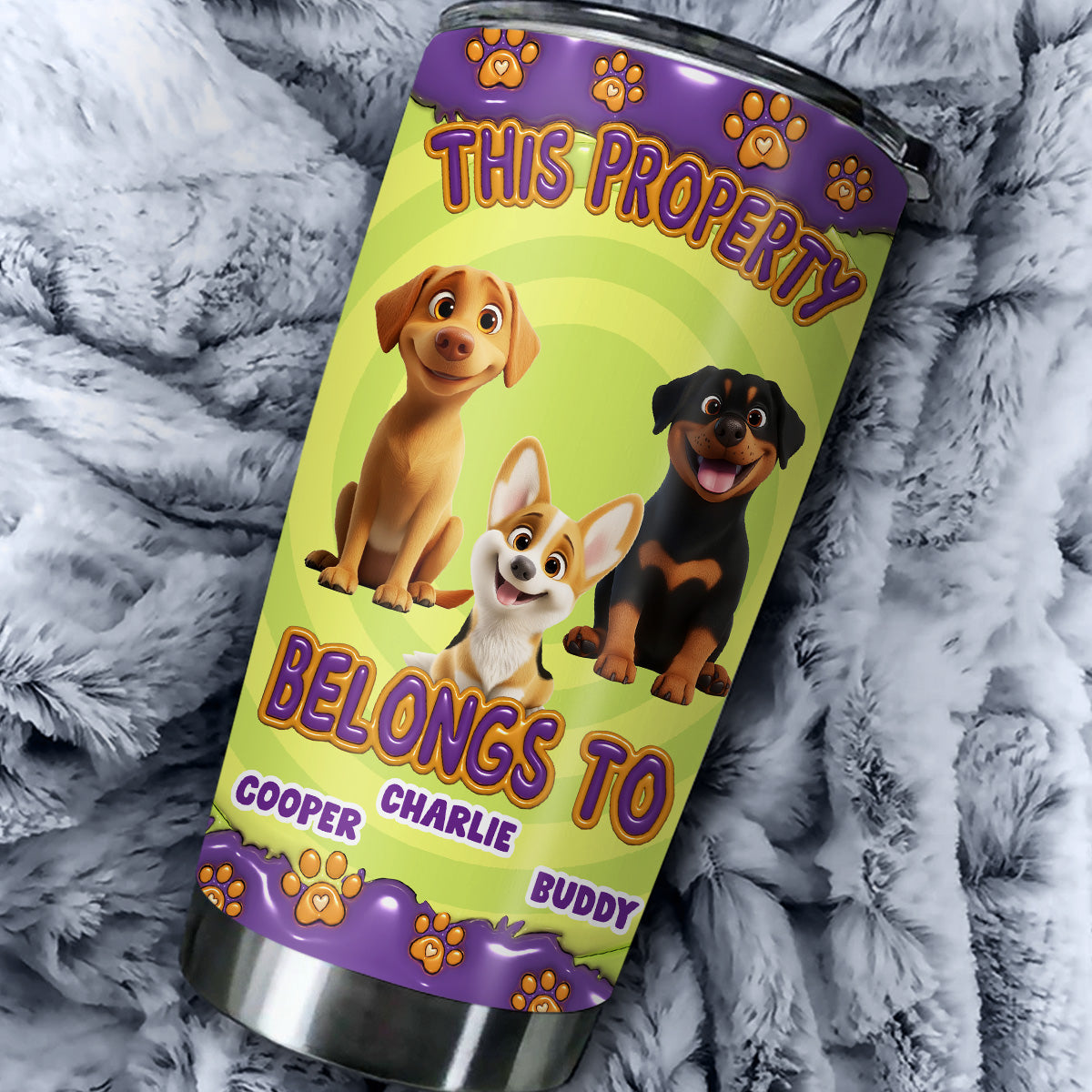 Custom Christmas Birthday Gifts For Dog Lovers • This Property Belongs To Dogs Cartoon - Personalized 3D Inflated Effect Tumbler