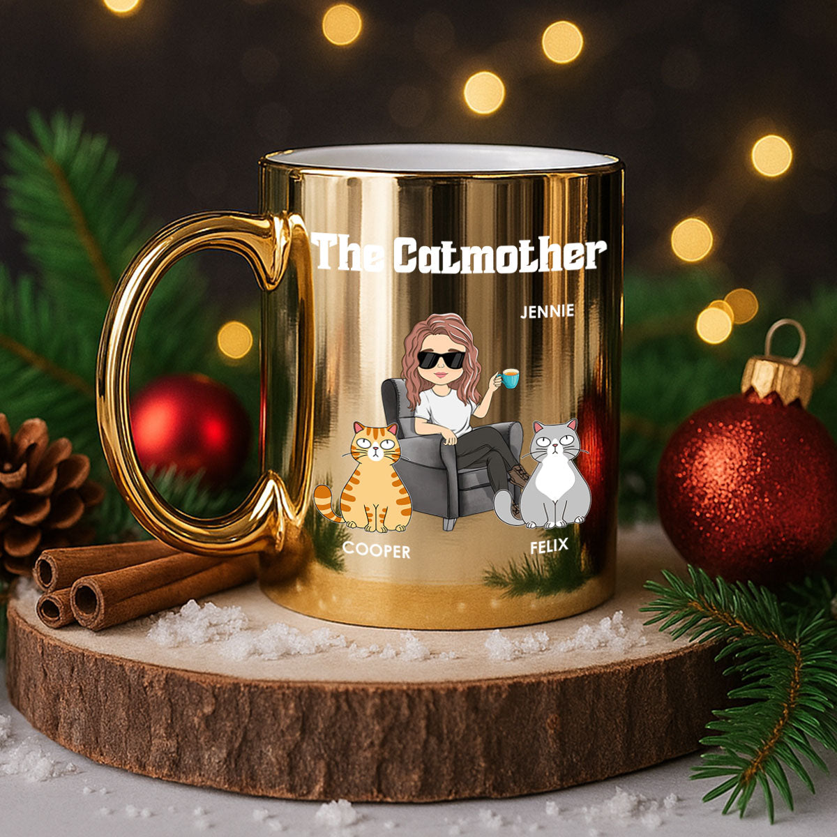 Custom Christmas Birthday Gifts For Cat Mom, Cat Lovers • The Catmother - Personalized Metallic Mug