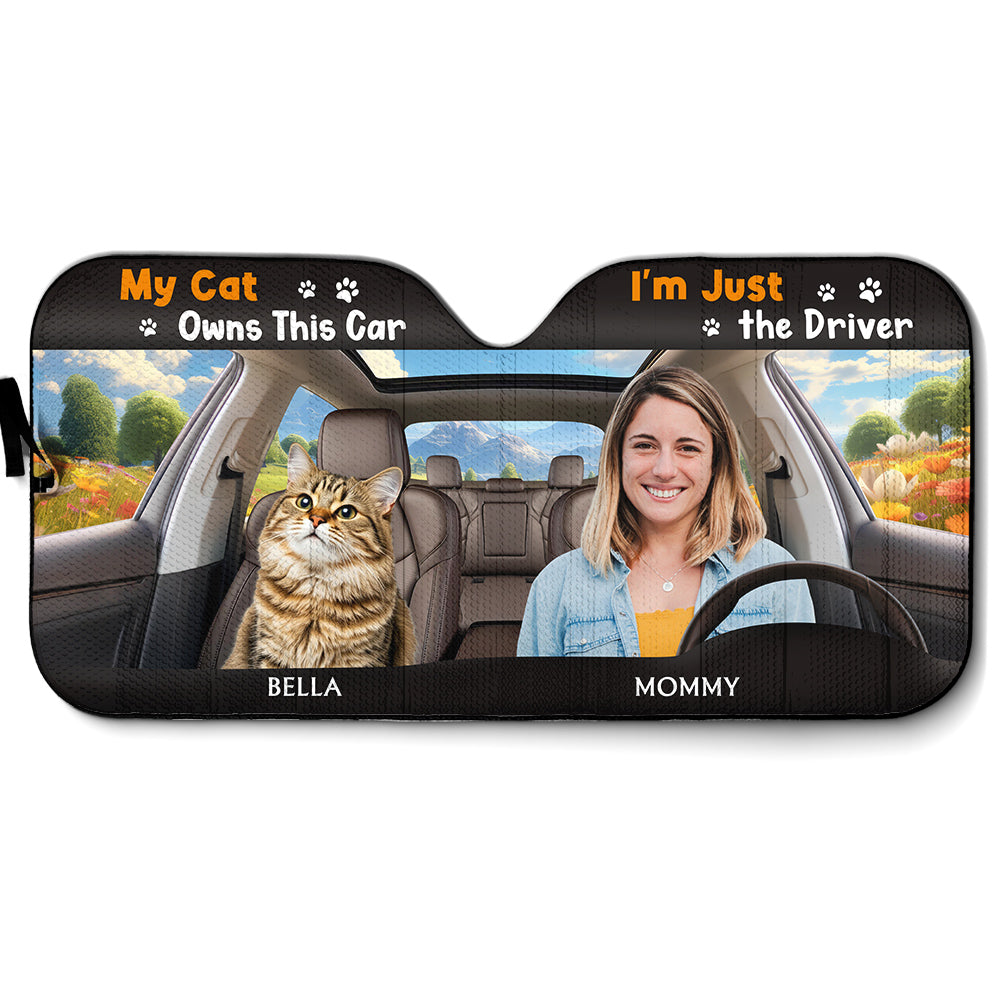 Custom Christmas Birthday Gifts Car Accessories for Cat Parents • My Cats Owns This Car Photo - Personalized Car Sunshade