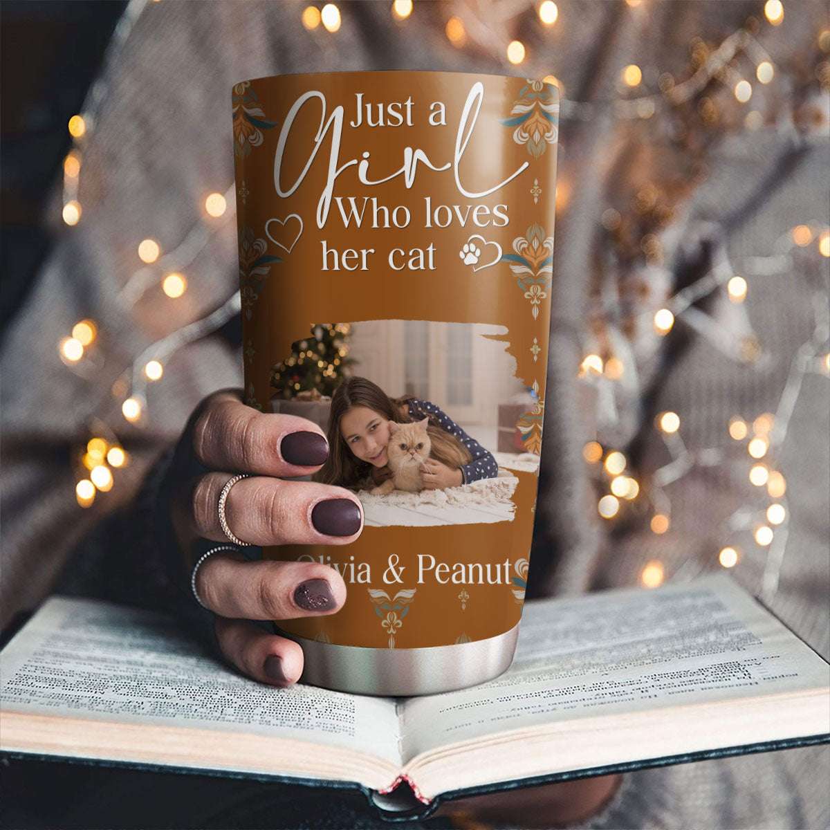 Custom Photo Christmas Birthday Gifts For Pet Mom, Pet Lovers • Stay Here With Cats Photo - Personalized Tumbler