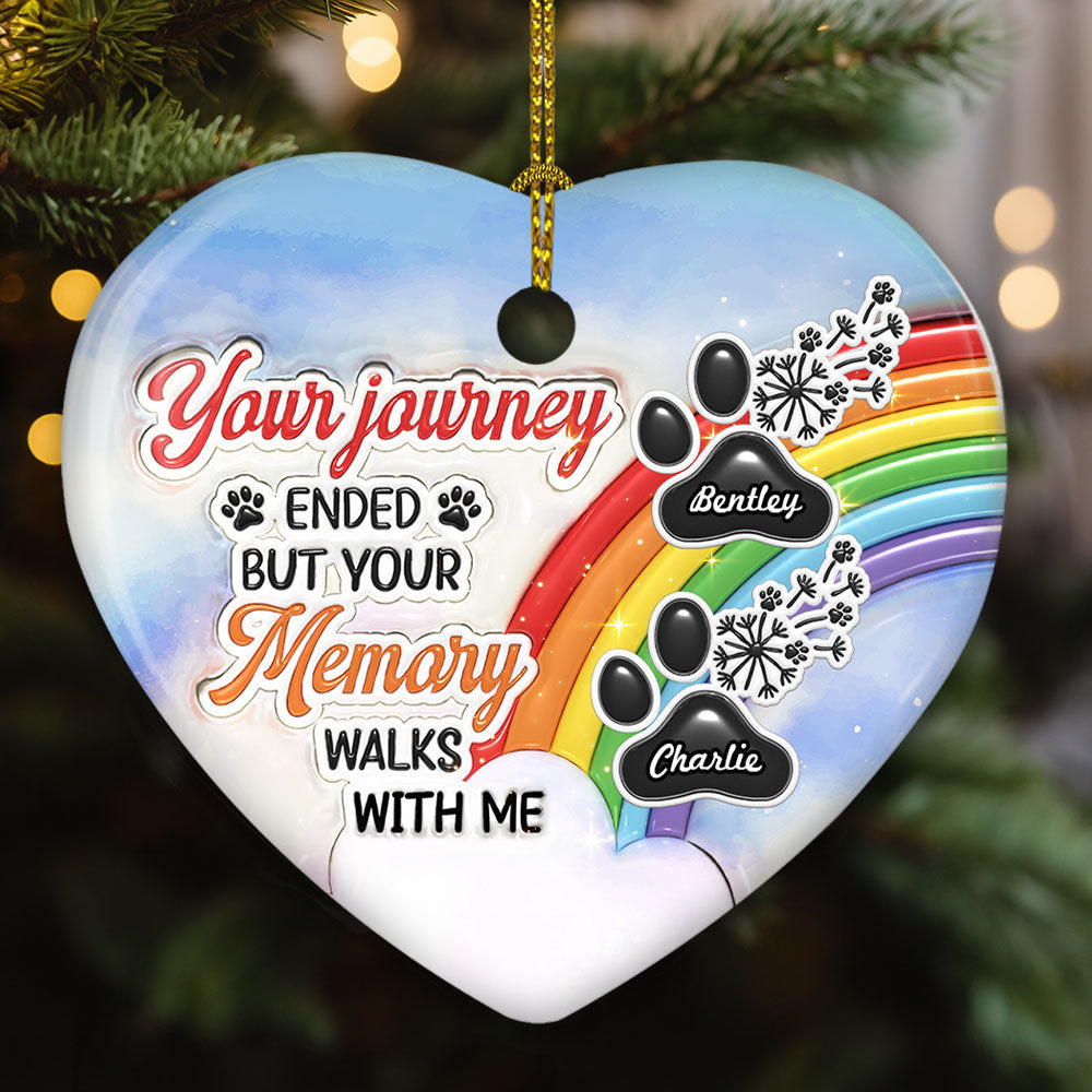Custom Christmas Memorial Sympathy Gifts For Dogs, Cats • Your Memory Walks With Me - Personalized 3D Inflated Effect Ceramic Ornament