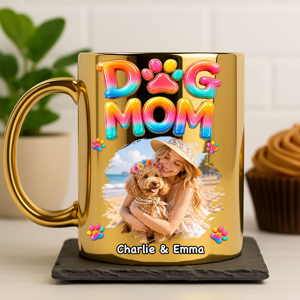 Custom Photo Christmas Birthday Gifts For Dog Mom, Dog Lovers • Golden Dog Mom Era Photo - Personalized Metallic Mug
